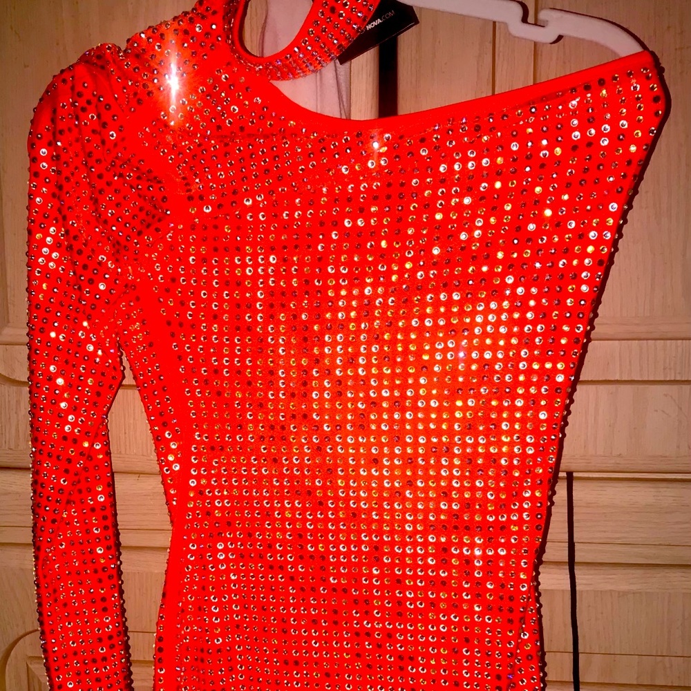 Brand new Rhinestone mini dress orange in color, size (s).by Fashion Nova.